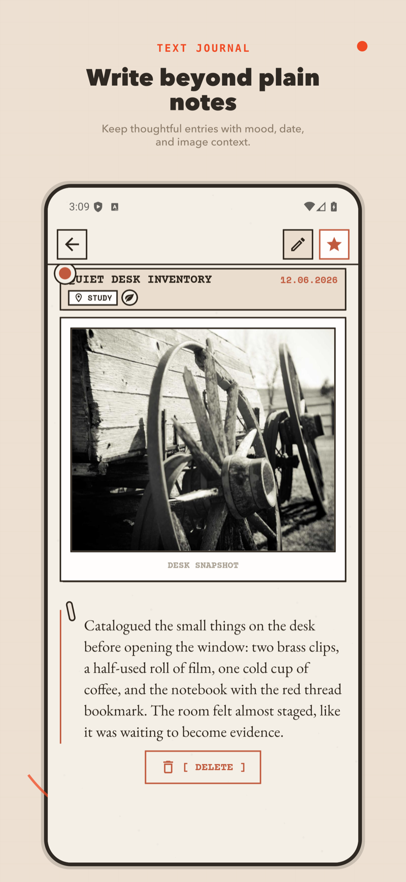 Writing a text journal entry with images